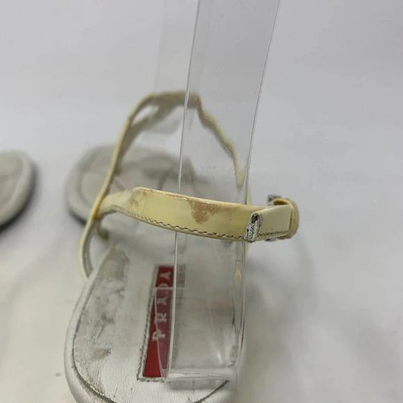 Prada Sport Thong Wedge Sandals in Yellow Leather Size US 6.5 *damaged - Picture 7 of 12
